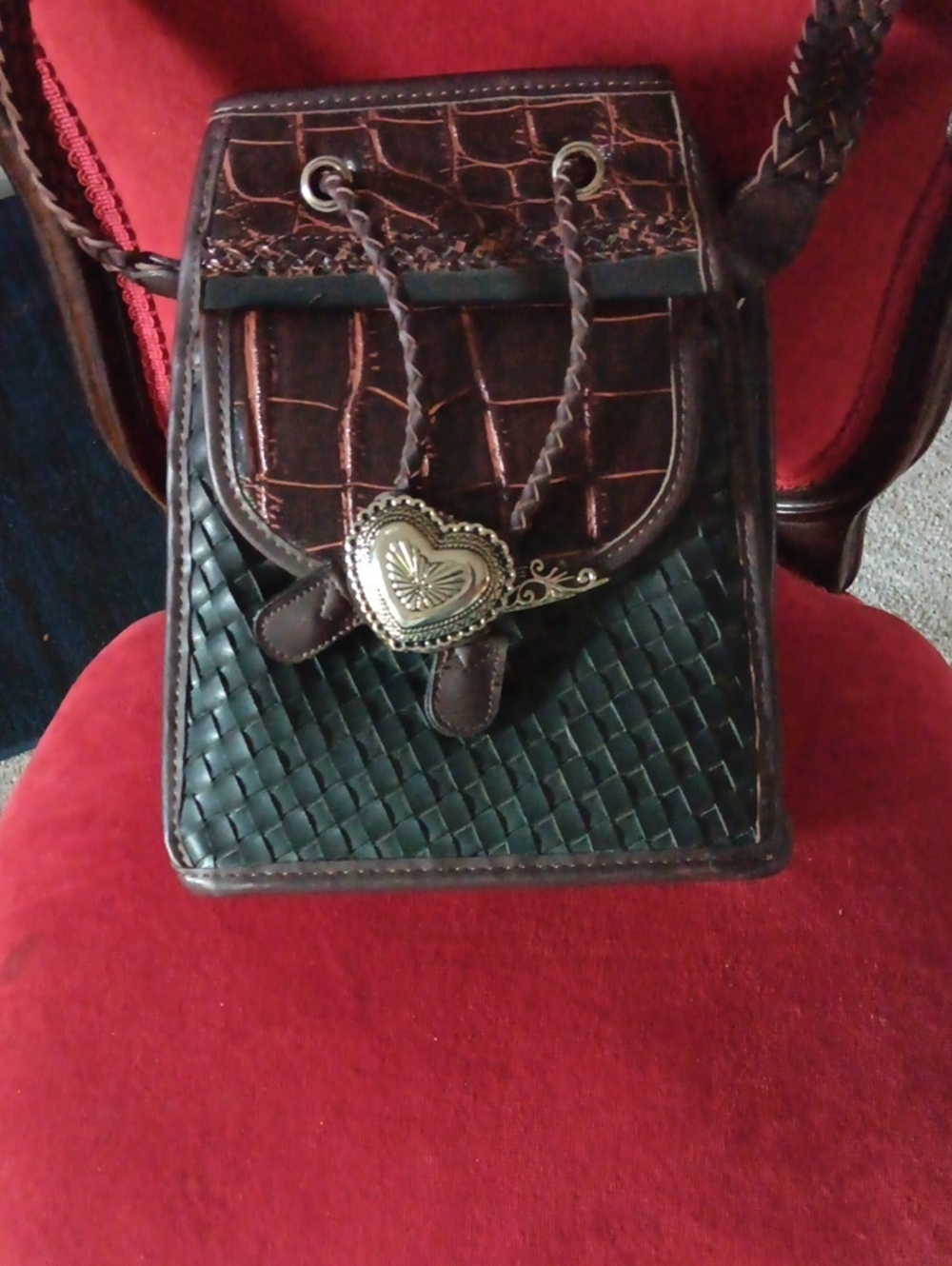 Artisan Woven Leather Crossbody Bag - Brown/Black